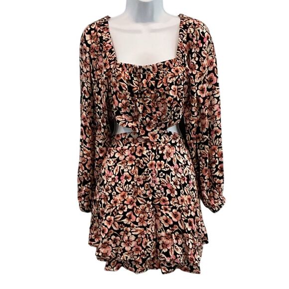 Free People Jael Printed Mini Dress Size XS Black Dark Floral Boho Fall Date - Picture 3 of 12